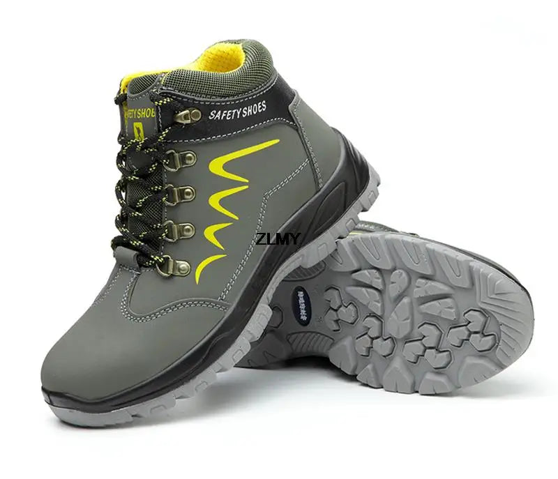 ZLMY Men Steel Toe Shoes High Top Work Boots Indestructible Safety Shoes Man Puncture-Proof Work Sneaker Winter Safety Boots Men
