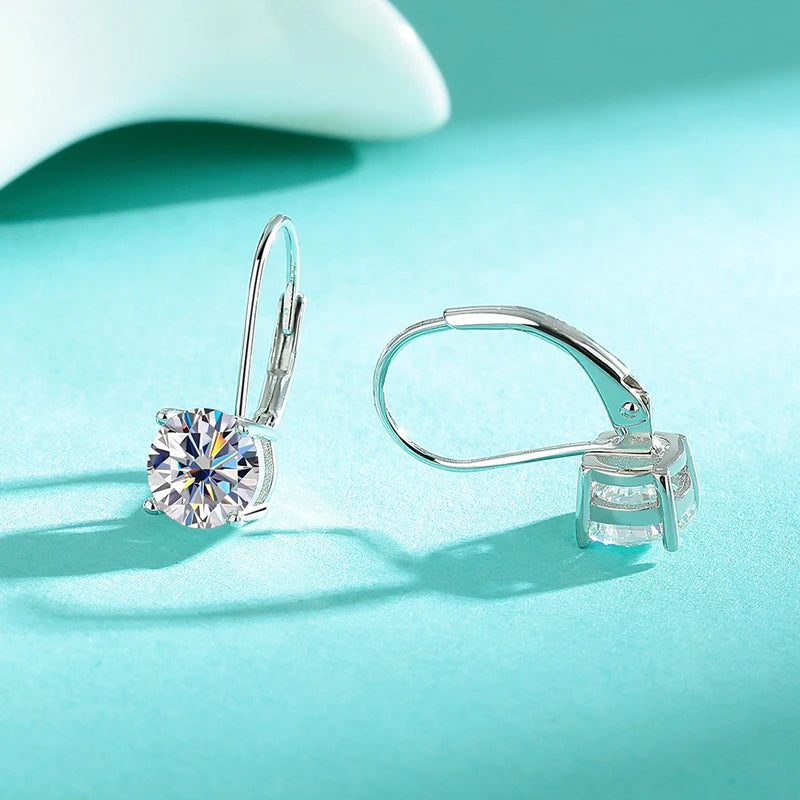 OXTAO 6.5mm/8mm Certified D Moissanite Clip Earrings Minimalist Design Dangle Drop Earrings for Women 14K Gold Filled Jewelry