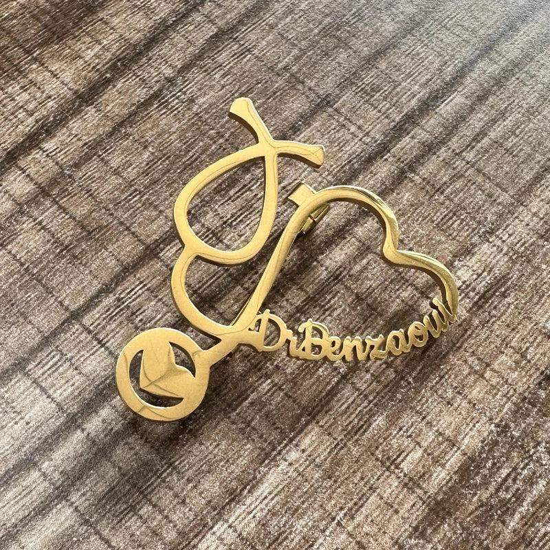 Customized Name Brooch Stethoscope Pin Doctor Nurse Name Stainless Steel Jewelry Fashion Gift For Men Women Daily Accessori