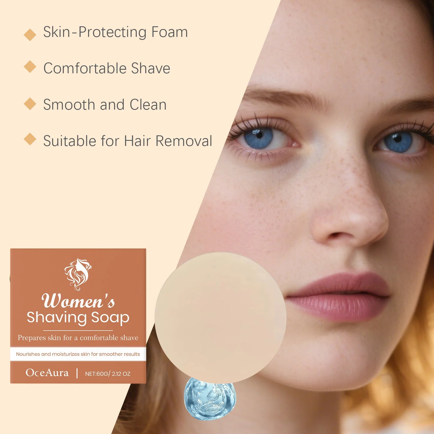 OceAura Shaving Soap for Women Hair Removal Ingrown Hair Treatment Smooth Natural Organic Citrus Vanilla Honey Shave Butter 60g
