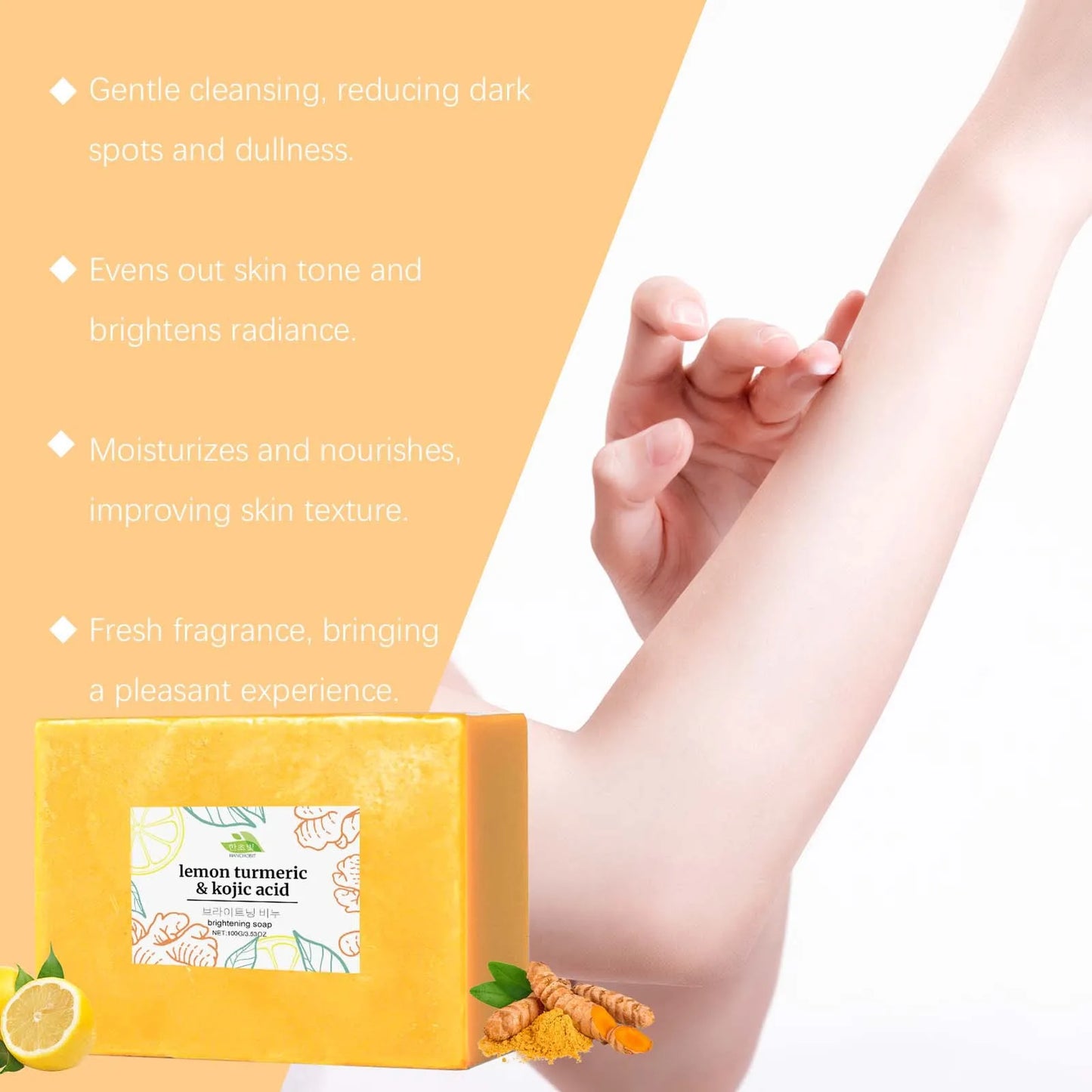 Hanchobit Lemon Turmeric Kojic Acid Soap Clean Skin Lightening Pore Shrinking Natural Organic Turmeric Kojic Brightening Soap