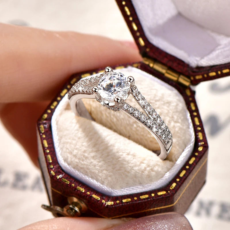 Rrjzz 14K Gold Plated 0.7CT Round Cut Cubic Zirconia Promise Eternity Engagement Weddng Ring for Women Bridal Ring Jewelry Gift