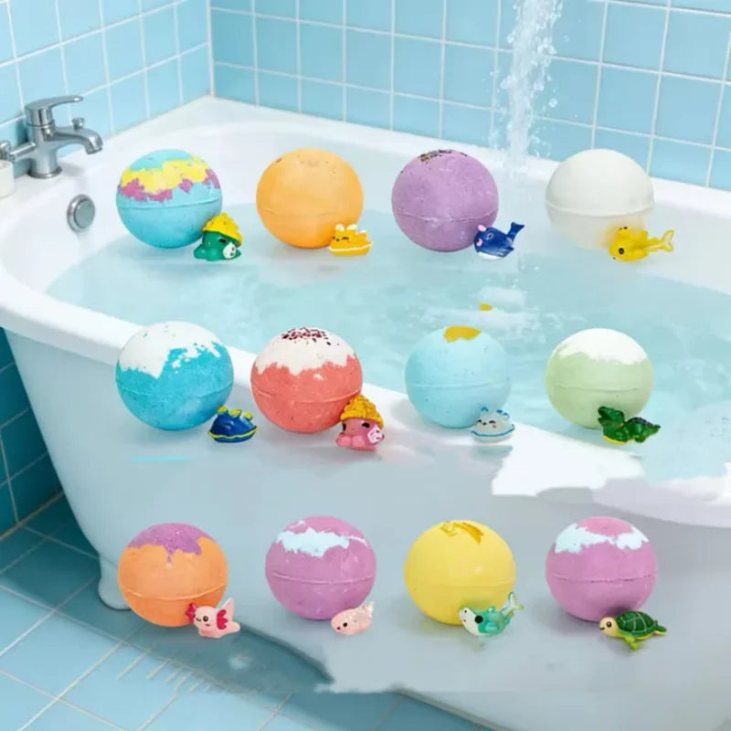 12pcs 60g Kids Bath Spa Fizzies with Hidden Toy Bubble Ball Safe Bath Toy for Children Daily Bathing