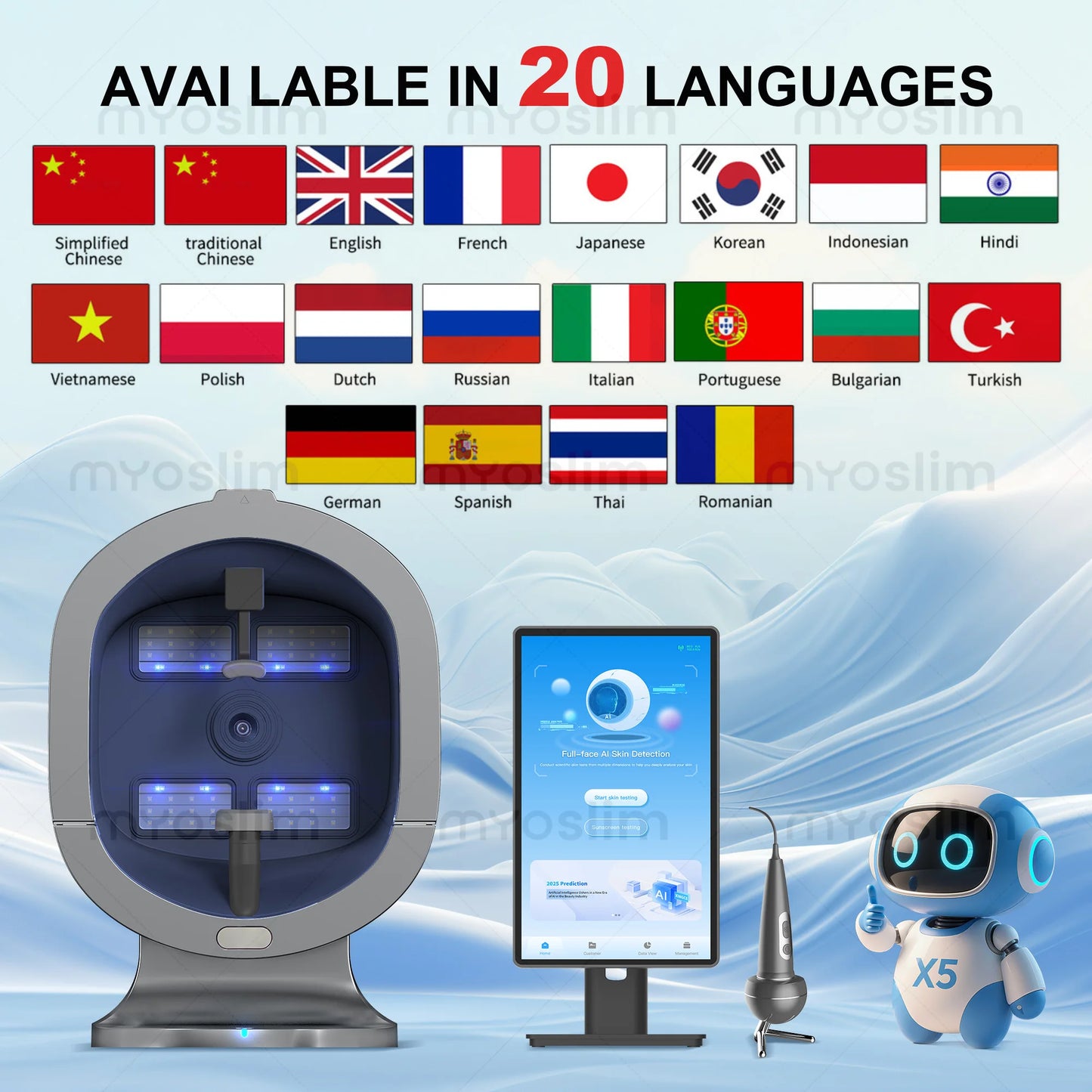 3D Facial Skin Analyzer Machine 21.5 Inch AI 8 Light Spectrum Skin Care Scanner Hair Analysis for Business Beauty Care