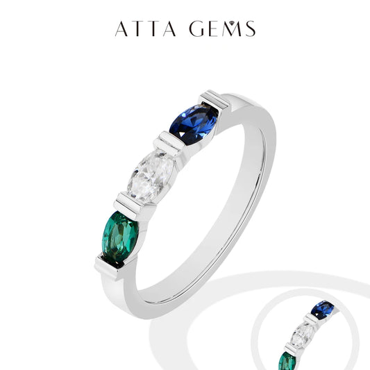 ATTAGEMS Oval Cut Lab Emerald Corundum Moissanite Ring S925 Silver 18k Gold Plated Colorful Rings for Women Anniversary Jewelry
