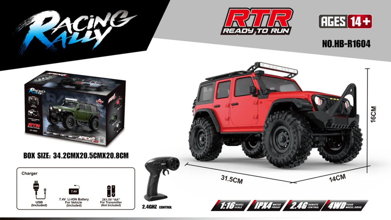 1:16 4WD Rc Car Full Scale Simulation 2.4G Off-Road Remote Control Cars With LED Trucks Race Cars Model Toys For Kids Adult Gift