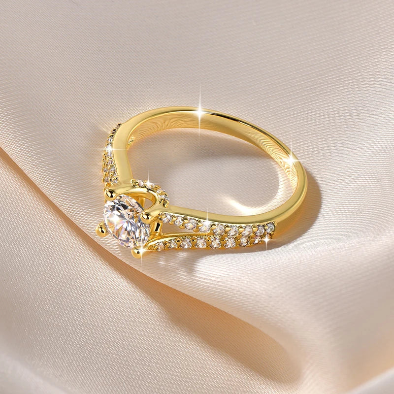 Rrjzz 14K Gold Plated 0.7CT Round Cut Cubic Zirconia Promise Eternity Engagement Weddng Ring for Women Bridal Ring Jewelry Gift