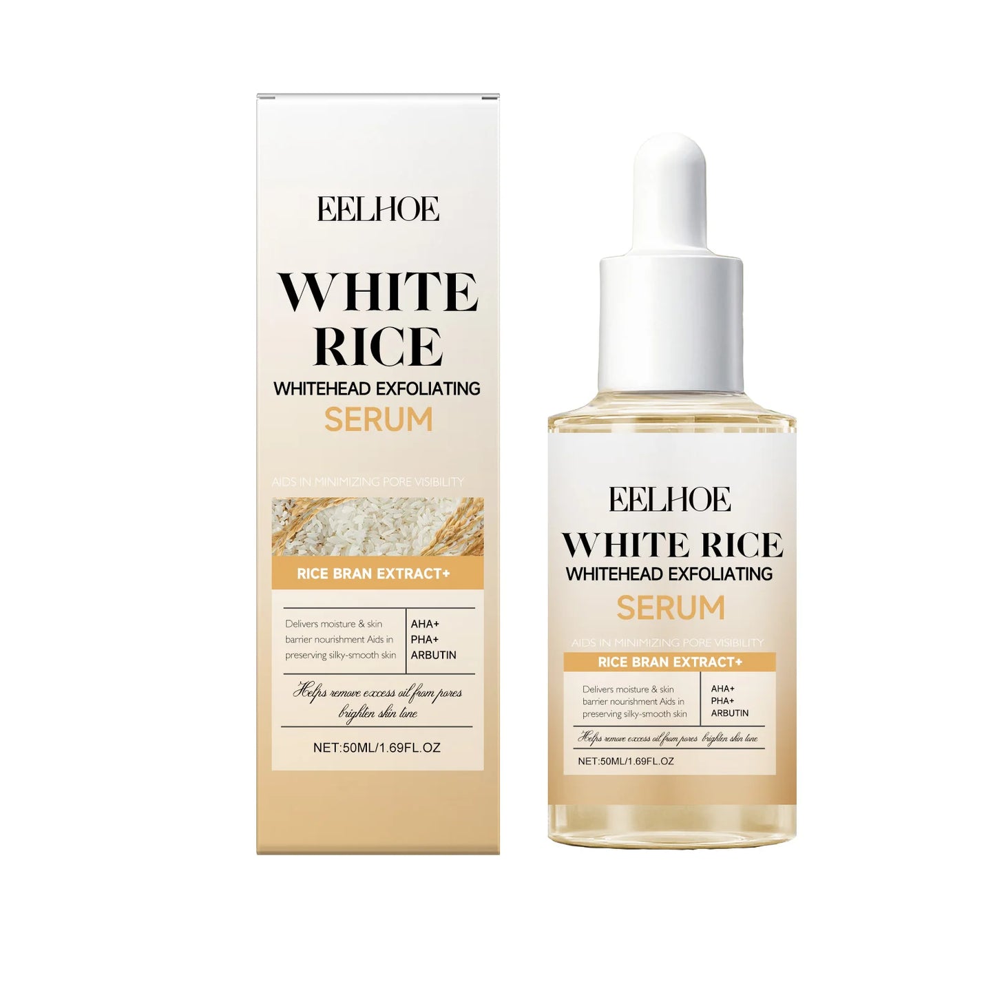 Black & White Rice Exfoliating Serum Set BHA Niacinamide Pore Minimizing & Brightening Blackhead Whitehead Remover Skincare Set