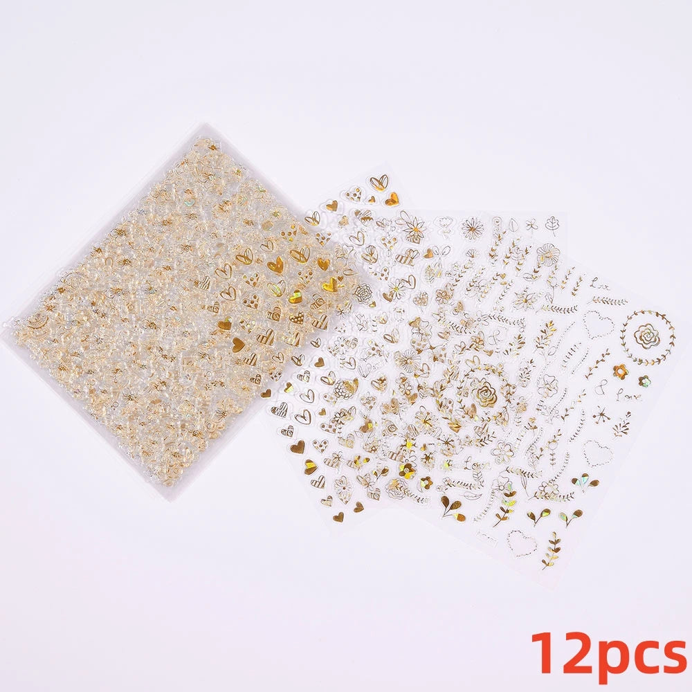 7pcs/Set Bronzing Gold/Silver Nail Art Sticker Sun Stars Moon Design Nail Decals 8*10CM Laser Bohemia Self-Adhesive Slider NLS
