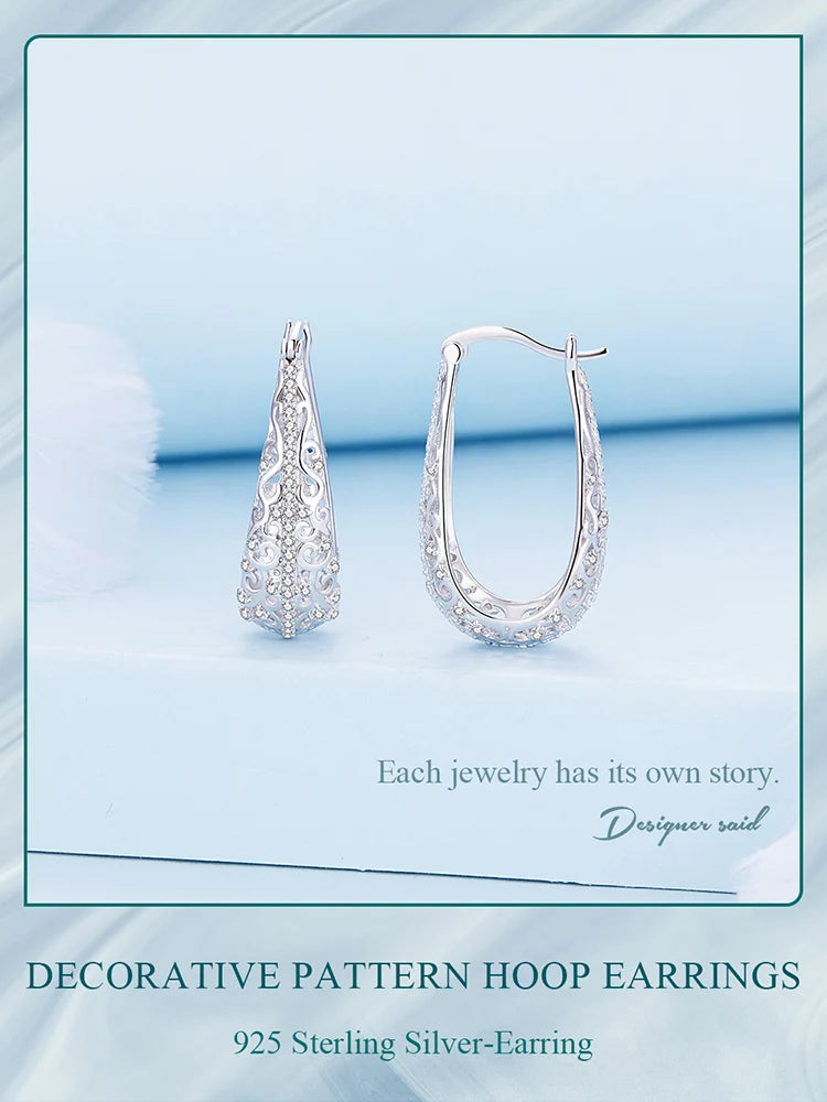 Bamoer 925 Sterling Silver Decorative Vine Hollow Pattern Hoop Earrings Waterdrop Shape Ear Buckles for Women Luxury Jewelry