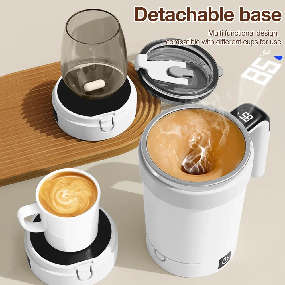 2025 New 380ML Automatic Magnetic Stirring Mug with Straw & Lid Stainless Steel Waterproof USB Electric Mixing Coffee Mug
