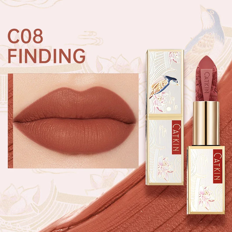 CATKIN Dreamworld Carving Lipstick, Waterproof Long Lasting Satin Nourish Moisturizing Smooth Soft 0.13 Ounce-Chinese Style