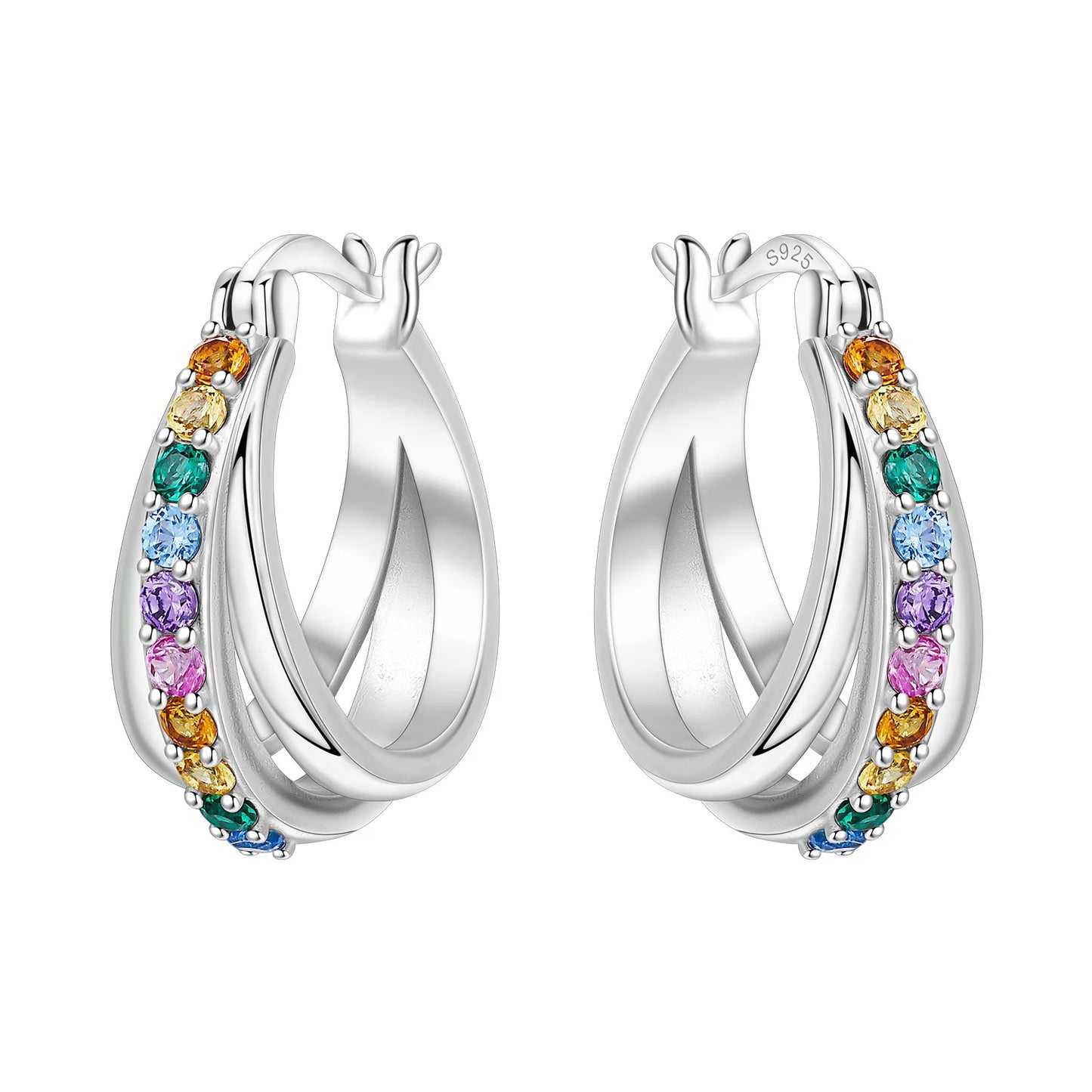 CYCUFF S925 Sterling Silver Zircon Simple Geometry Big Double Ring Earrings Birthday Party Gift Trend 2025 Jewelry Women Earring