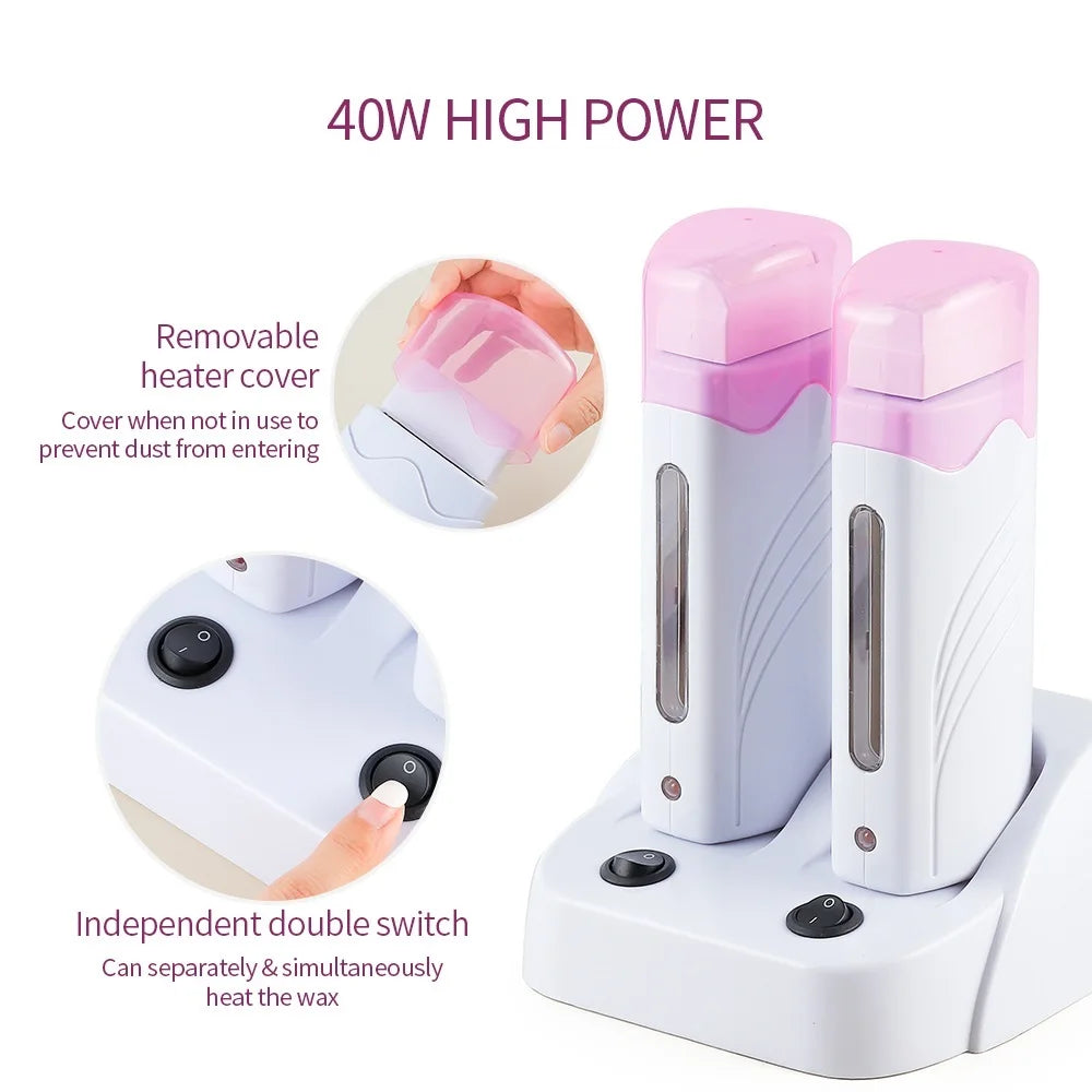 Electric Waxing Warmer Hair Removal Double Depilatory Roll On Wax Heater Portable Hot Melt Wax Heater for Men Women Home Using