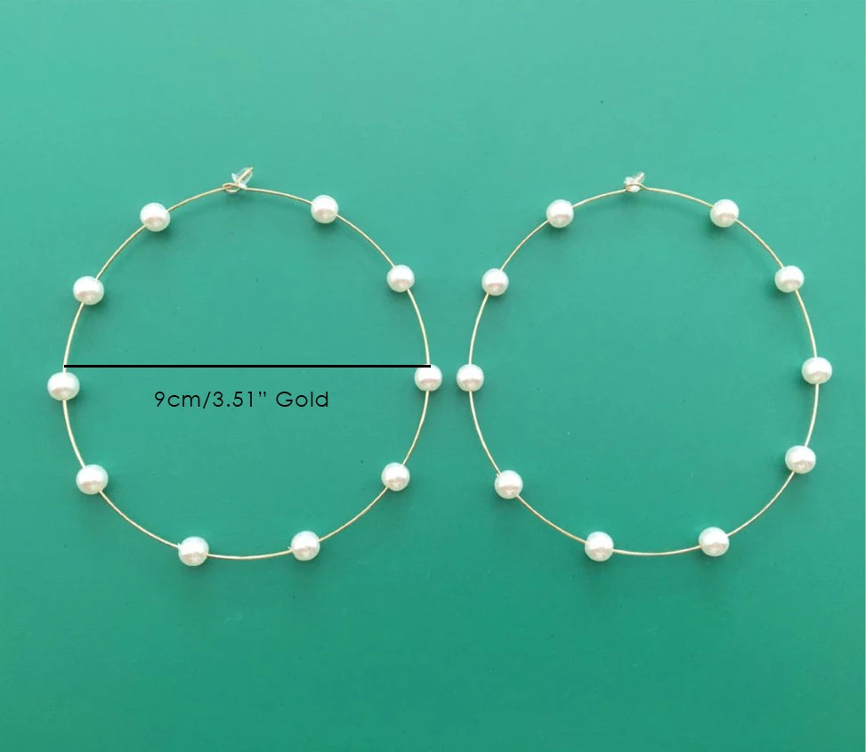 Gold/Silver Color Imitation Pearl Bead Oversize Big Hoop Earrings for Women Large Hoop Statement Earrings Festival Party Jewelry