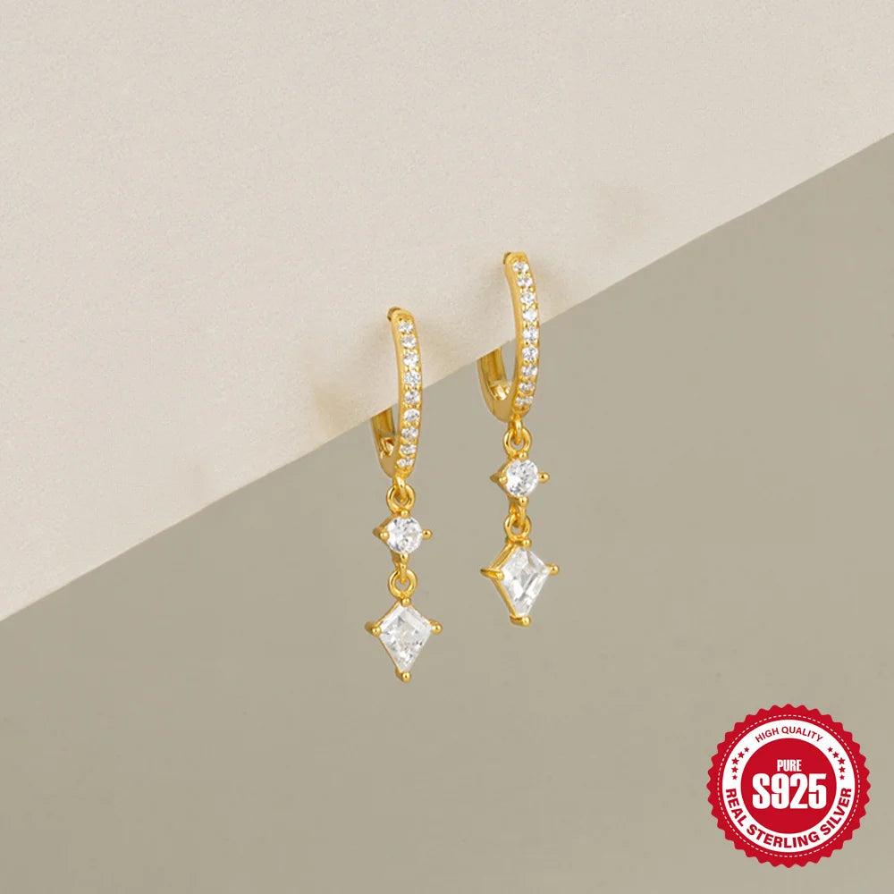 CANNER Eight Pointed Star Moon Tassel Zircon 925 Sterling Silver Drop Earrings For Women Ins Pearl Flower Minimalism Earrings