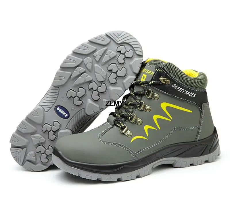 ZLMY Men Steel Toe Shoes High Top Work Boots Indestructible Safety Shoes Man Puncture-Proof Work Sneaker Winter Safety Boots Men