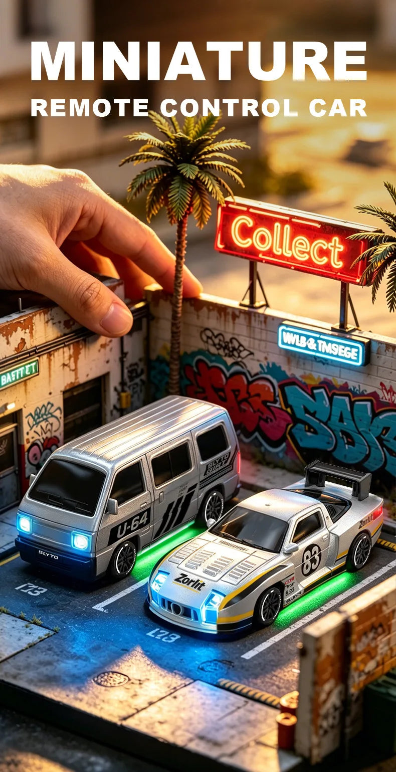 New 1/64 Mini Drift Car With Led Light Desktop Series Remote Control 4wd Racing Micro Card Van Gtr Boy Toy Gift
