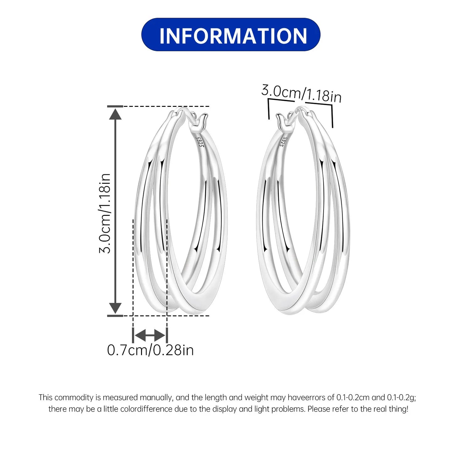 CYCUFF S925 Sterling Silver Zircon Simple Geometry Big Double Ring Earrings Birthday Party Gift Trend 2025 Jewelry Women Earring