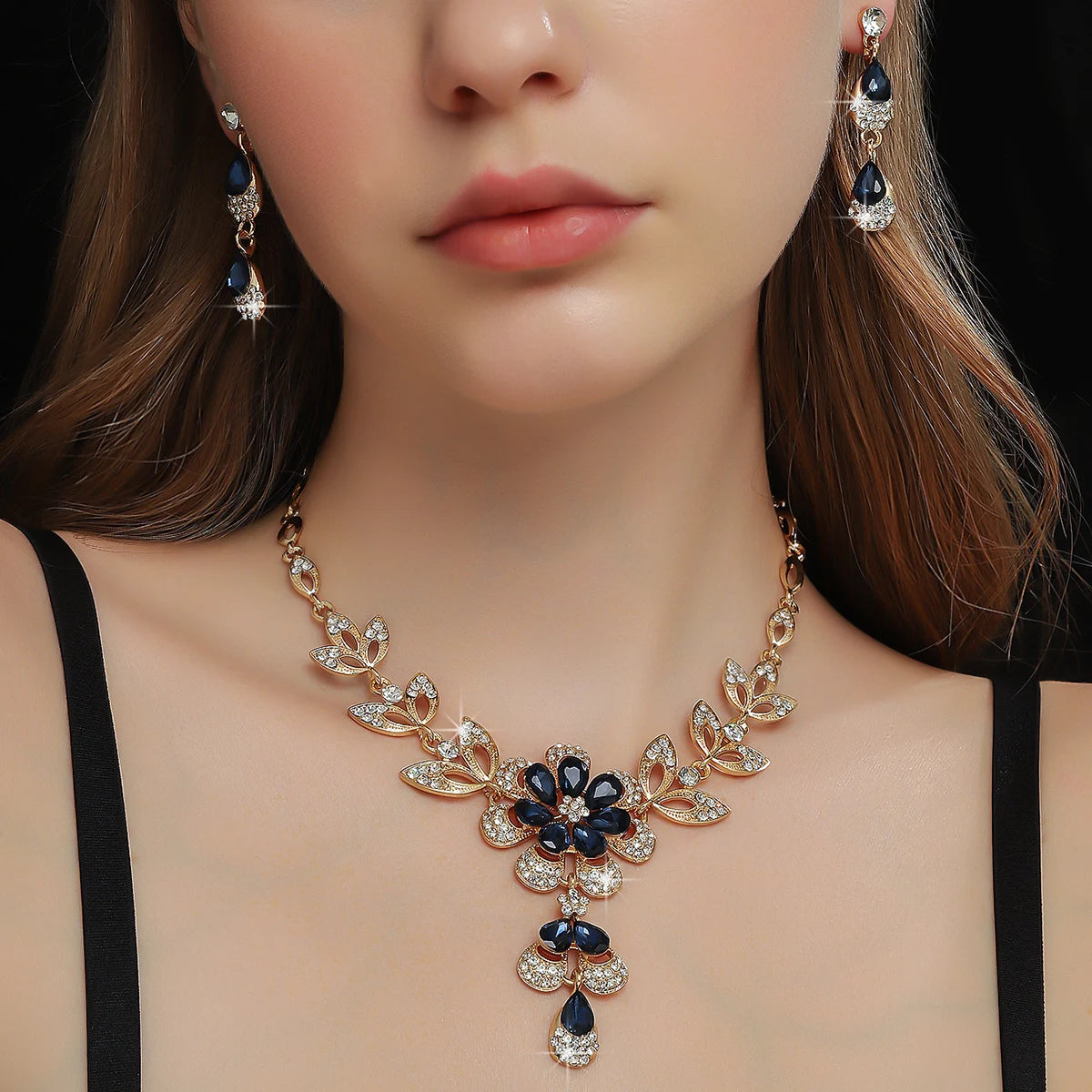 Luxury Color Matching Unique Necklace Earring Set Date Party Banquet Bridal Wedding Dress High End Jewelry