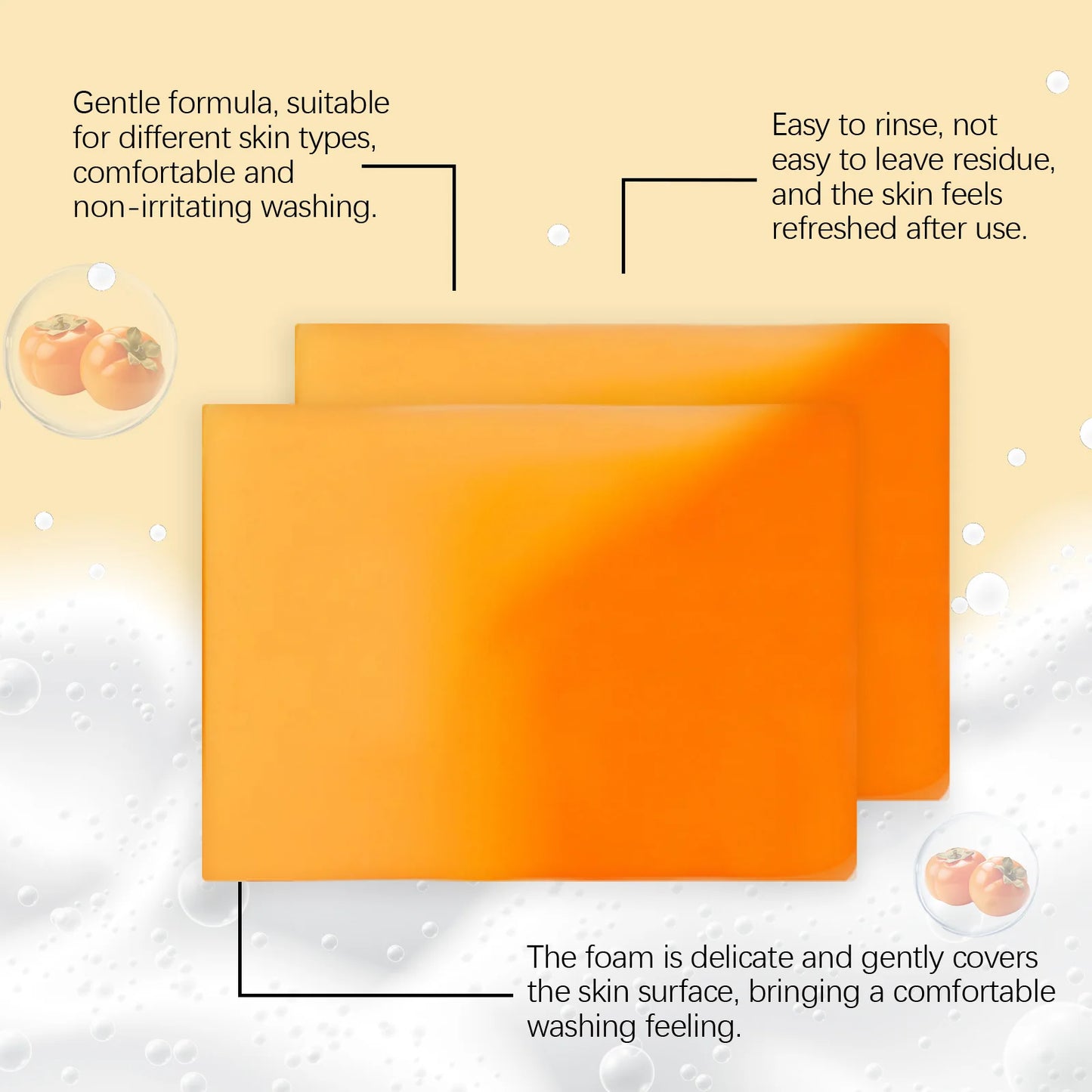 OceAura Persimmon Soap Bar for Body Odor Control Deodorant Professional Skin Cleaning Goat Milk Body Wash Persimmon Shower Gel