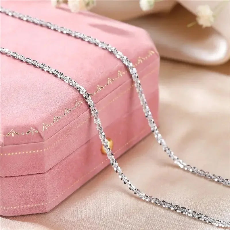 S925 Sterling Silver Necklace 2mm Sparkling Collarbone, Sweater Chain, High Charm Jewelry Gift Women