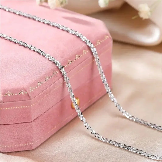 S925 Sterling Silver Necklace 2mm Sparkling Collarbone, Sweater Chain, High Charm Jewelry Gift Women