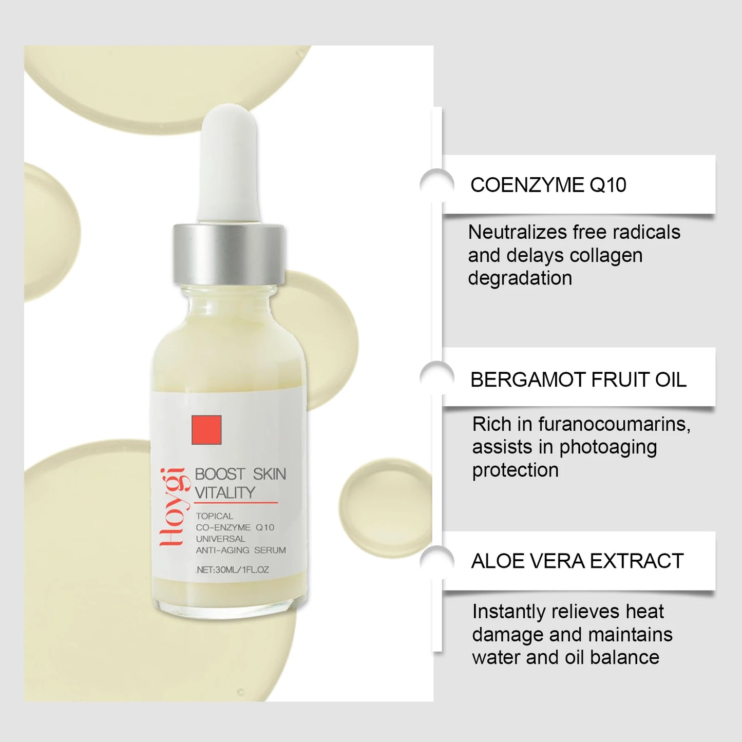 Coenzyme Q10 Face Serum Anti Aging Smooths Neck Wrinkles Fine Lines Energizes Dull Skin Brightening Hydrate Firming Facial Serum