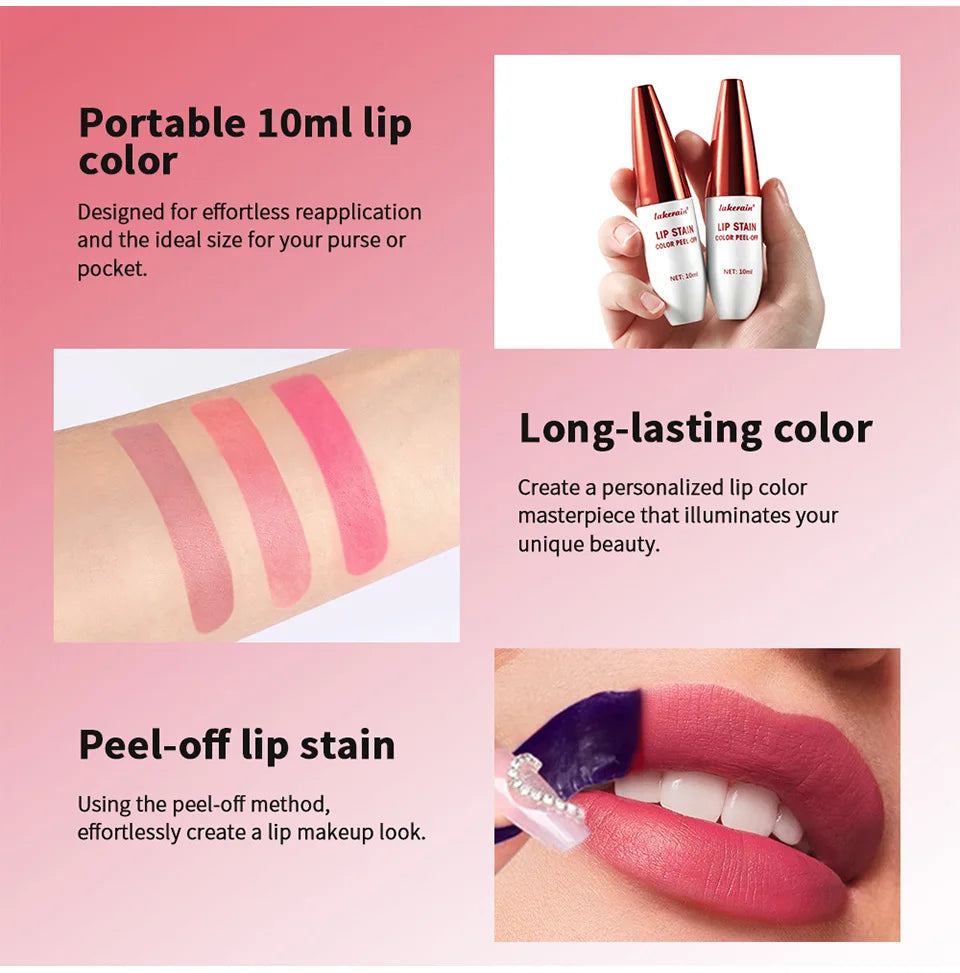 Peel Off Rose Pink Lip Gloss Matte Outline Contour Tattoo Lip Stain Waterproof Transfer Resistant Tear Off Natural Lip Tint Gift