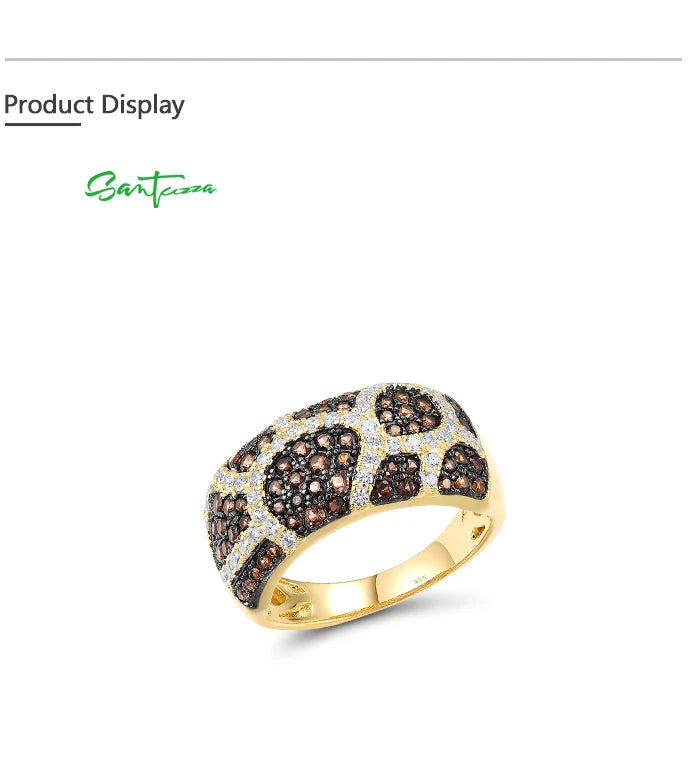 SANTUZZA Genuine 925 Sterling Silver Rings For Women Sparkling Brown Spinel White CZ Leopard Print Elegant Gift Fine Jewelry