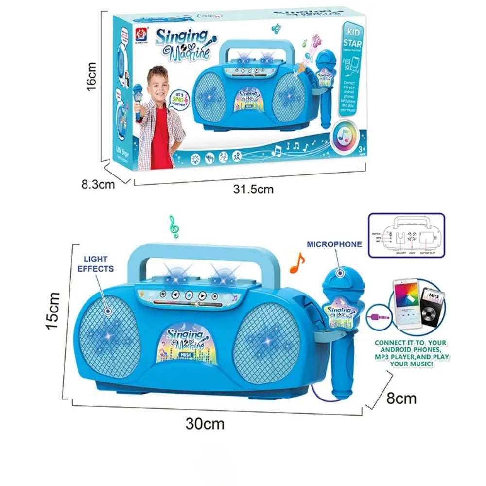 Singing Microphone Machine Kids Portable Karaoke Music Instrument With Lights Connect Phone Toys For Girl Boy Educational Gifts
