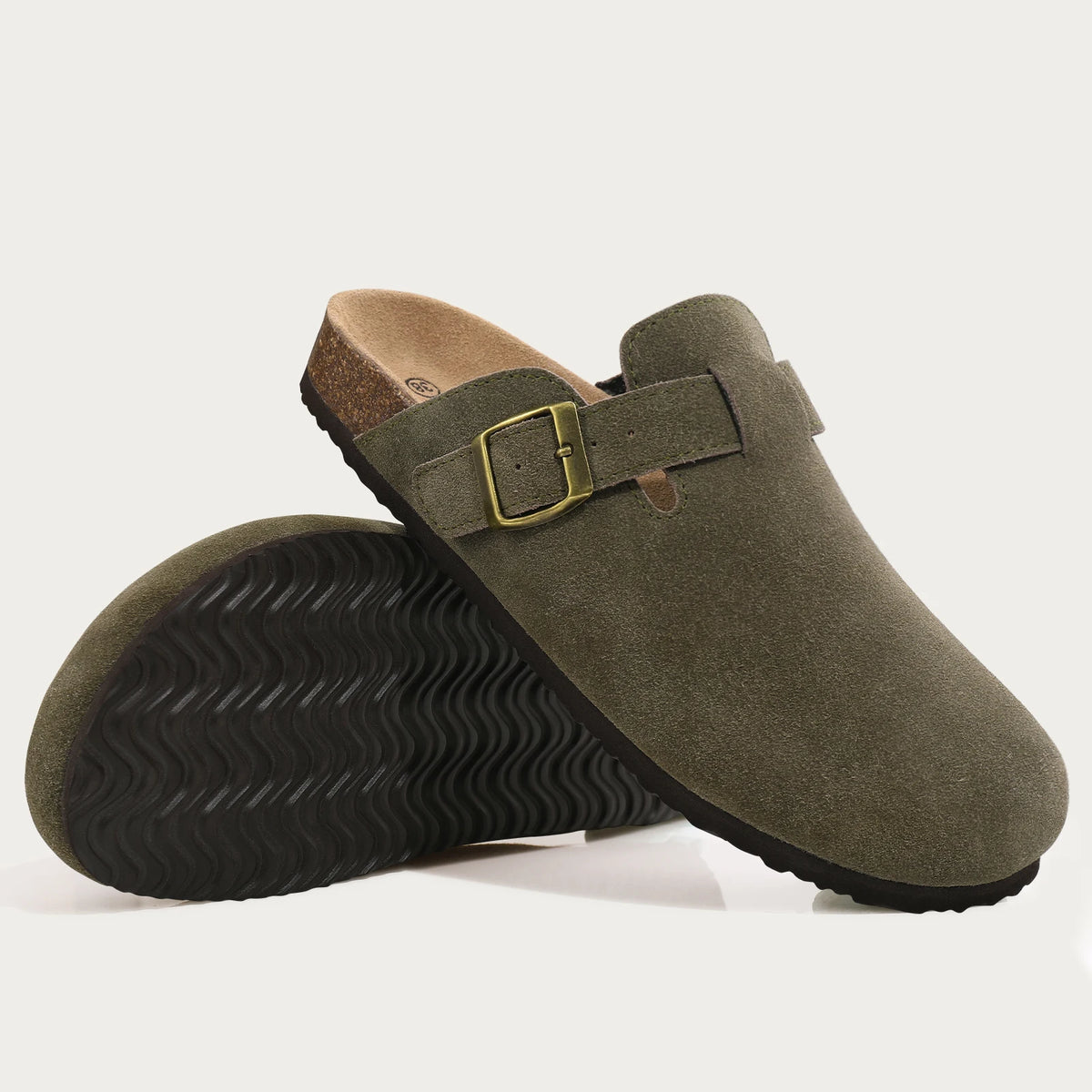 Litfun Fashion Men's Suede Clogs Slippers Soft Footbed Leather Mules   Summer Cork Sole Sandals With Arch Support Classic Clogs
