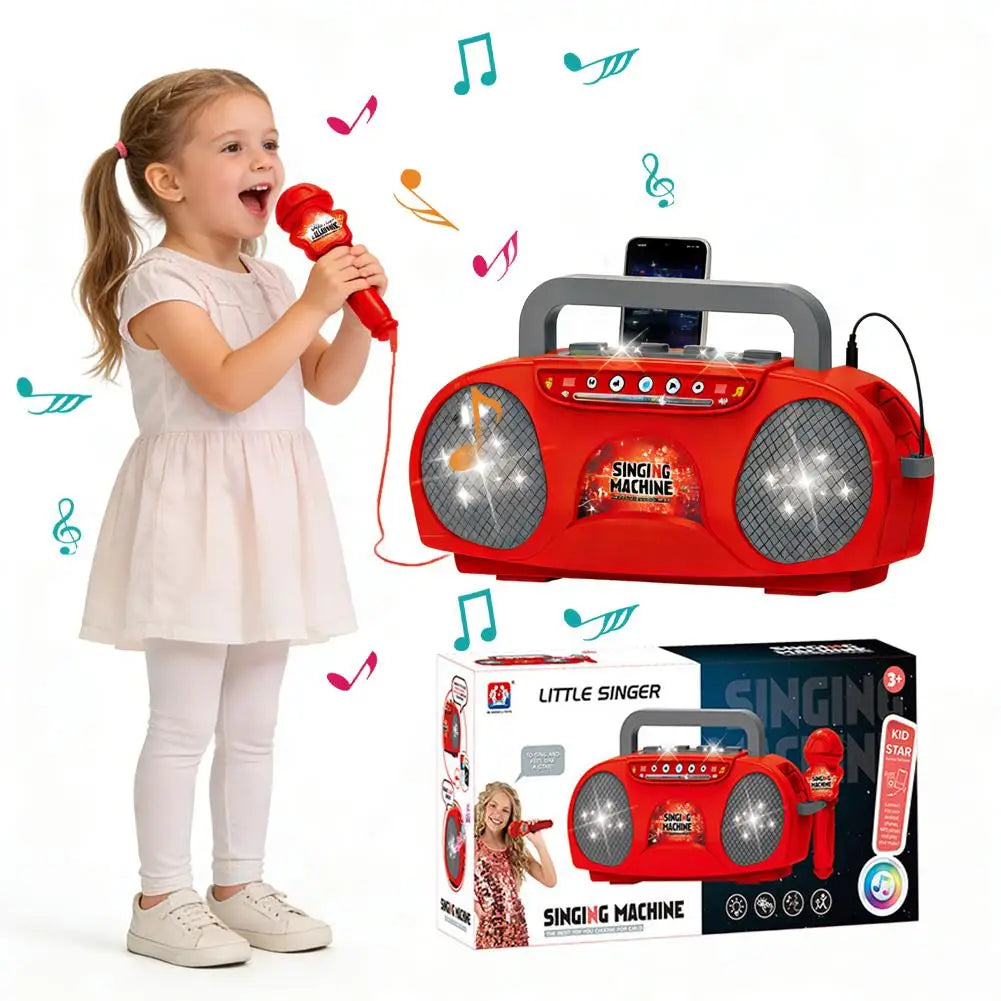 Kids Karaoke Machine Microphone Music Instrument Toy with Light for Indoor & Outdoor Travel Educational Gift for Girls & Boys