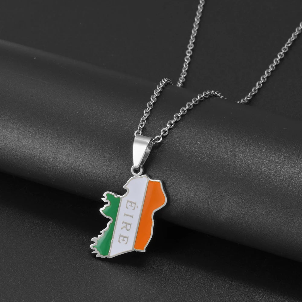 Anniyo England Ireland Pendant Necklaces for Women  Stainless Steel Lloegr Angleterre Éirinn Accessory #504862