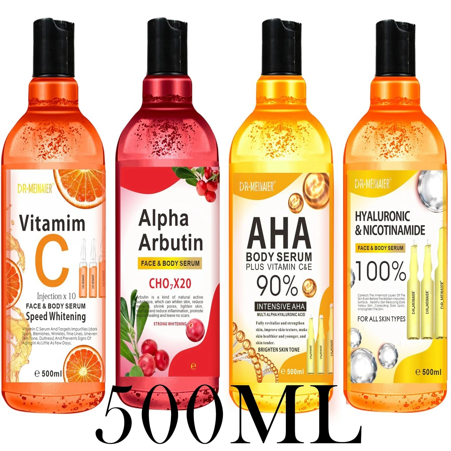 500ML Vitamin C AHA HYALURONIC& NICOTINAMIDE Face Serum Spots Eraser Corrector Whitening Moisturizing Lightening Body Cream