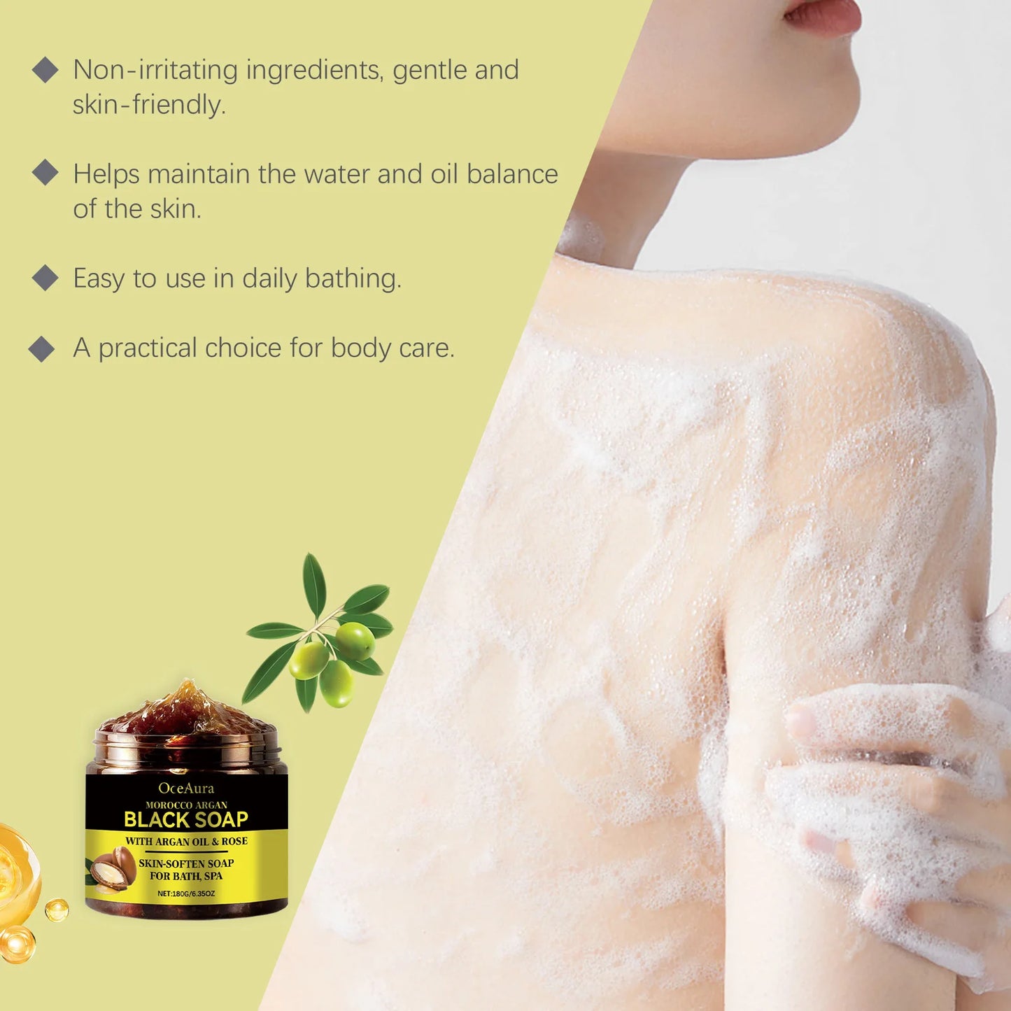 Morocco Argan Black Soap for Exfoliating Deep Cleaning Remove Dead Skin Body Scrub Purifying Moisturizing Brighten Skin Soap