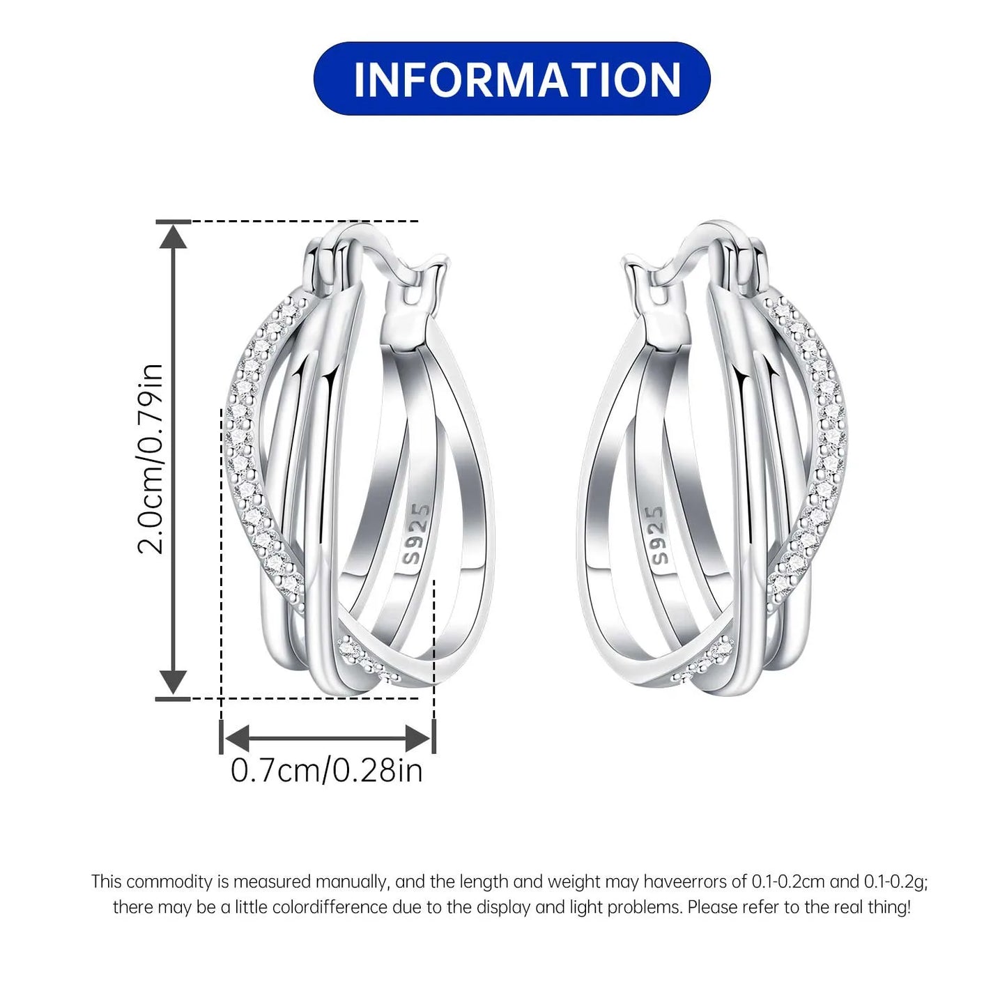 CYCUFF S925 Sterling Silver Zircon Simple Geometry Big Double Ring Earrings Birthday Party Gift Trend 2025 Jewelry Women Earring