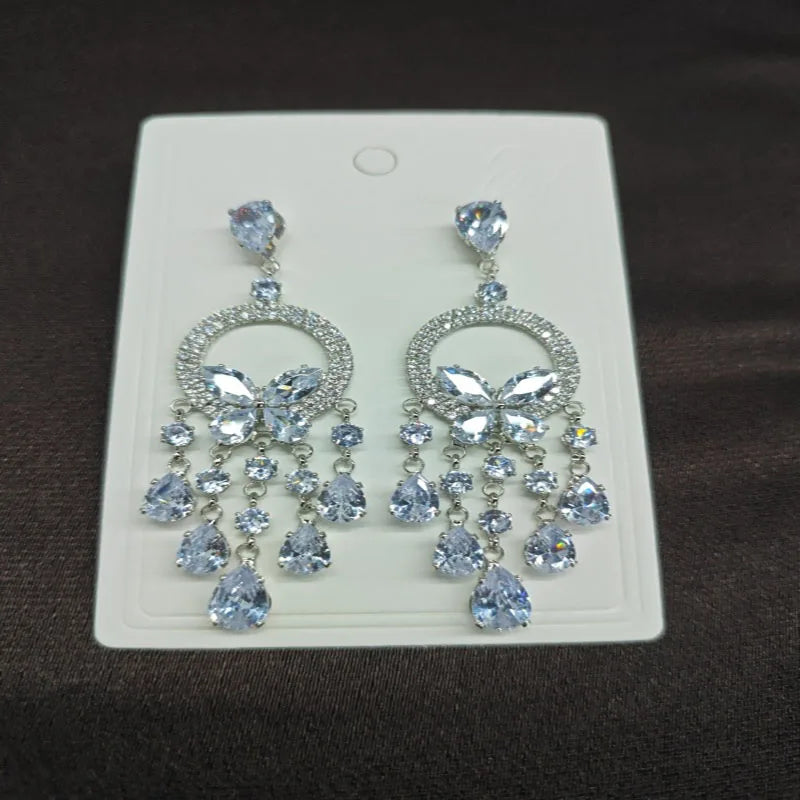 Creative Round Butterfly Earrings for Women Sparkling Rhinestone Water Drop Tassel Earring Elegant Fashion Jewelry Dress Gift C1