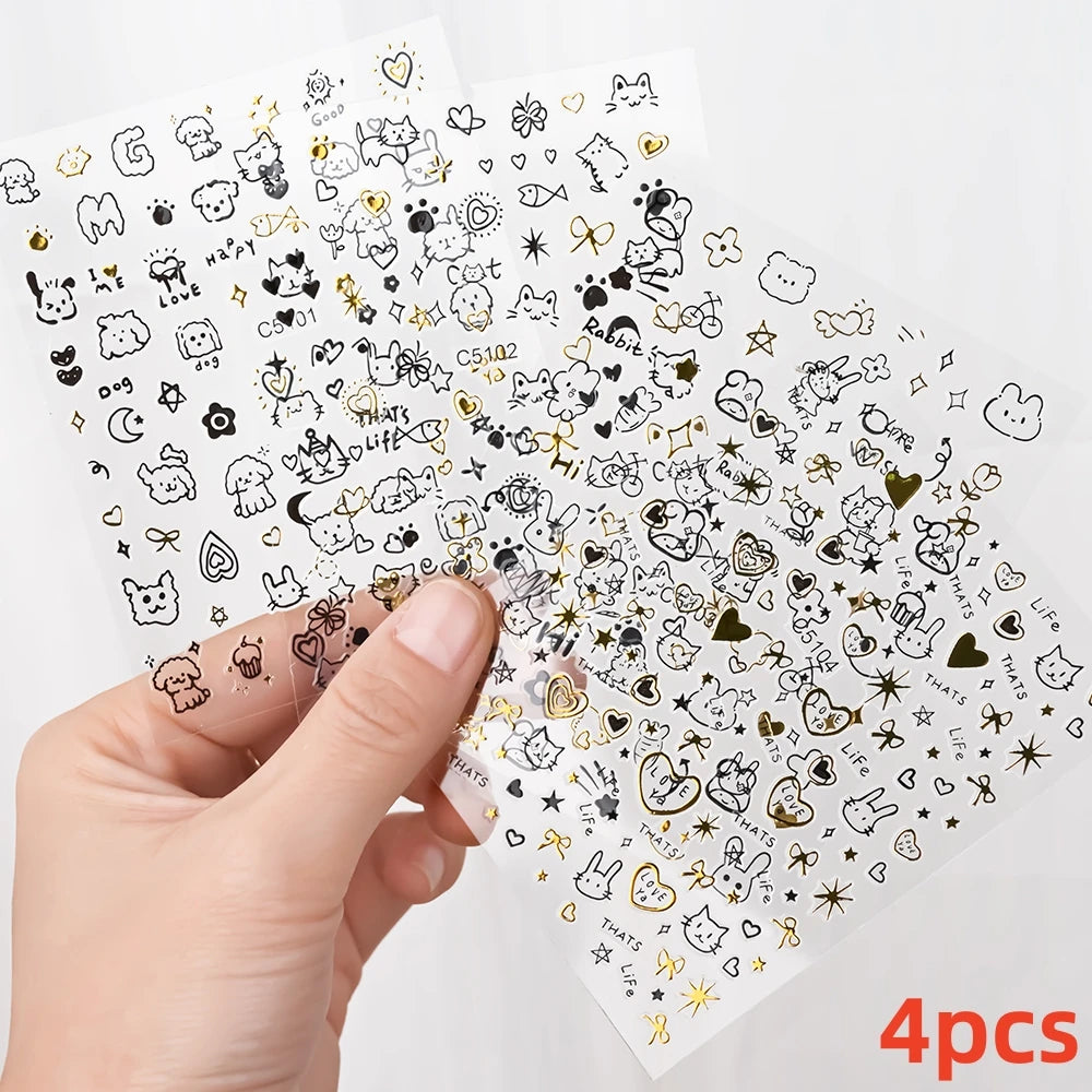 7pcs/Set Bronzing Gold/Silver Nail Art Sticker Sun Stars Moon Design Nail Decals 8*10CM Laser Bohemia Self-Adhesive Slider NLS