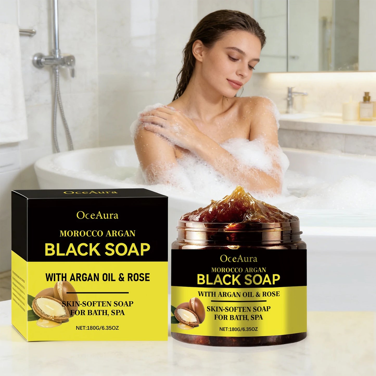 Morocco Argan Black Soap for Exfoliating Deep Cleaning Remove Dead Skin Body Scrub Purifying Moisturizing Brighten Skin Soap