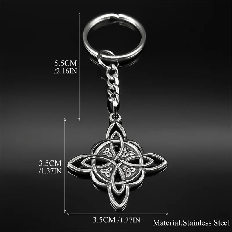 Gothic Viking Witch Celtic Knot Symbol Key Chain for Women Men Stainless Steel Odin Runes Witchcraft Key Ring Jewelry Gift