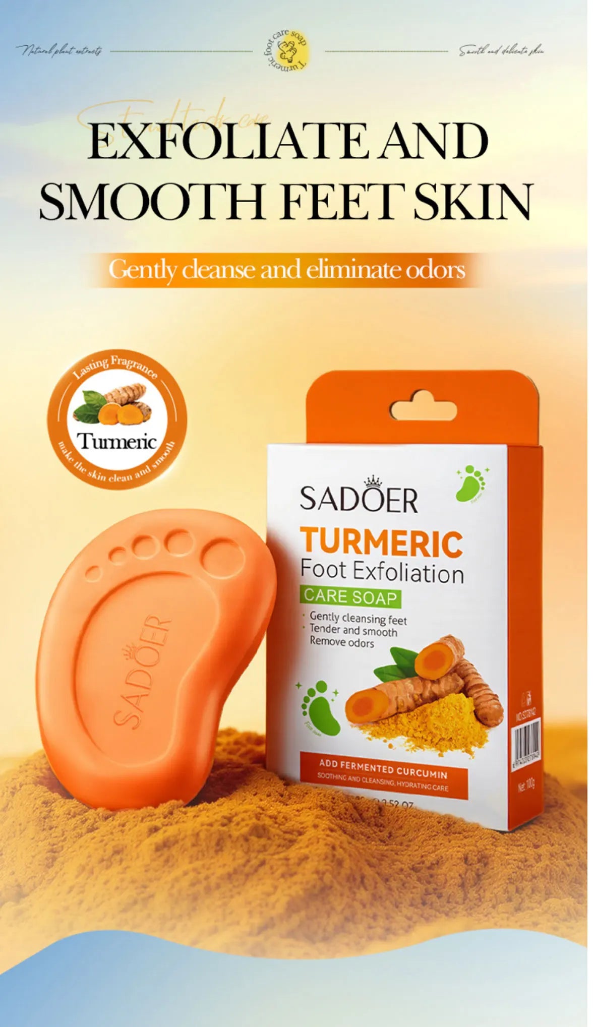 Turmeric Foot Soap, Deep Exfoliating Soap, Cleanses, Brightens, Smoothes, Moisturizes Skin, Gentle And Delicate, Fresh Scent