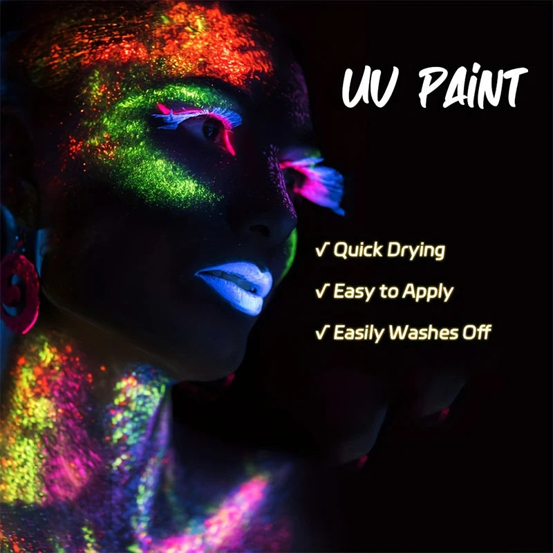 6PCS 25ml Fluorescent Paint Glow In The Dark Light Body Paint Face Painting for Party Halloween Event Makeup Club Makeup Xmas Gl