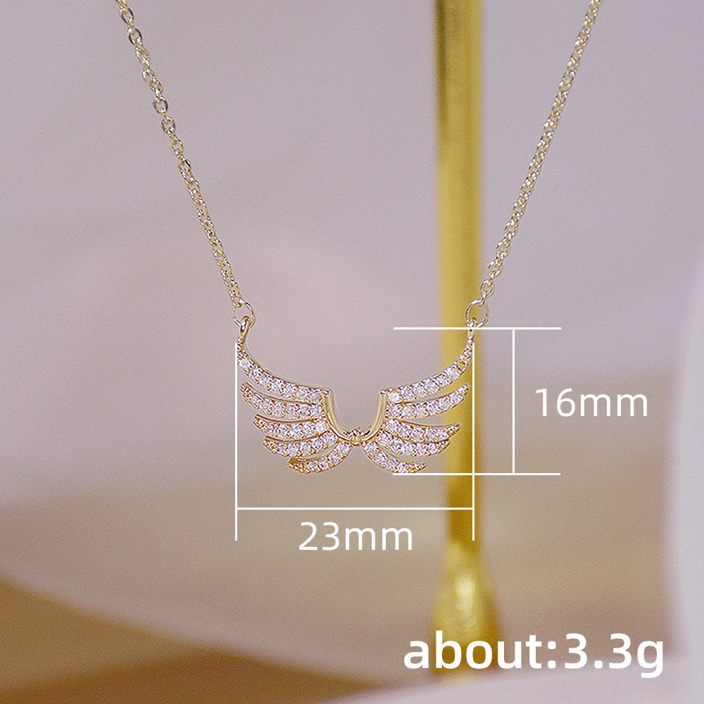 Huitan Exquisite Wing Shape Pendant Necklace with Shiny CZ for Women Wedding Engagement Party Aesthetic Necklace Fashion Jewelry
