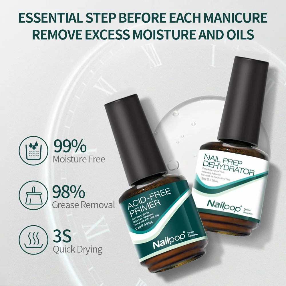 Nailpop HEMA-Free Nail Dehydrator Acid-Free Primer Natural Nail Prep Liquid UV Gel Essentials For Manicures Fast Dry  1/2/3pcs
