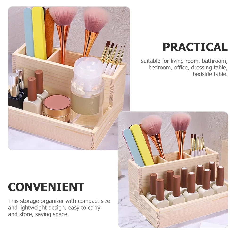 Wooden Makeup Organizer Desktop Storage Box Multi-Grid Cosmetics Storage Holder Stationery Organizer for Home Office Bedroom