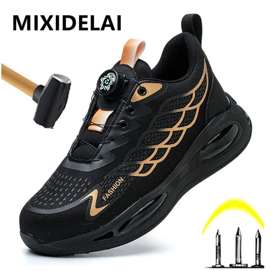 Rotary Buckle Men Safety Shoes Work Boots Safety Steel Toe Shoes Men Anti-smash Anti-puncture Work Sneakers Indestructible Shoes