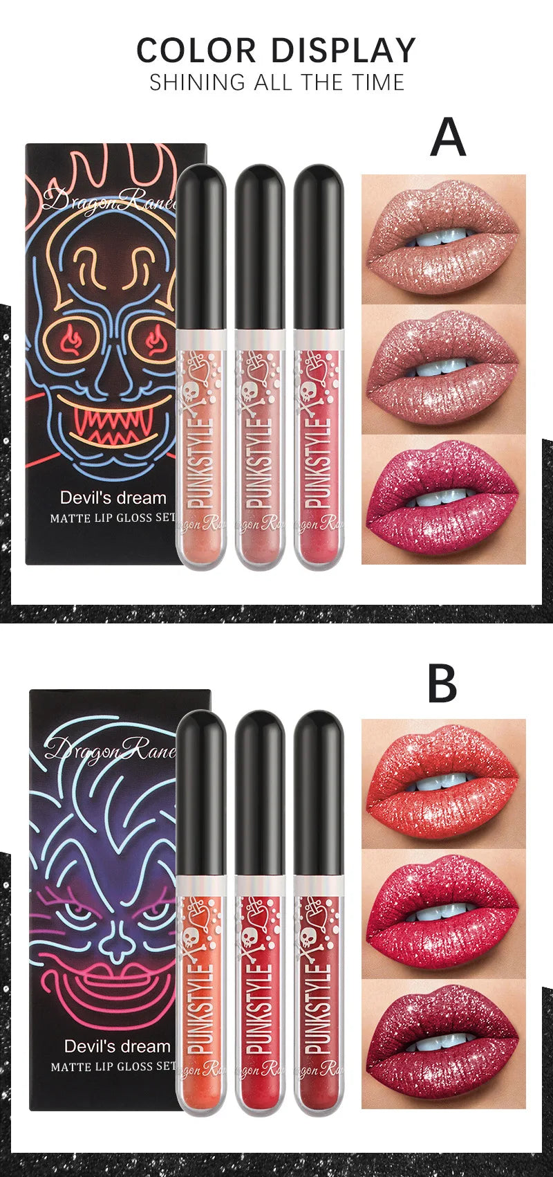 Long-Lasting Matte Lip Glaze Glitter Non-Fading Non-Stick Cup Metal Shiny Valentine's Day Gift Lip Gloss
