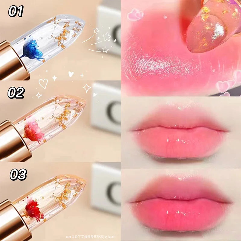 Blue Rose Petal Lip Balm Color-changing Jelly Lipstick Hydrating Non-Sticky Crystal Flower Lip Stain Makeup Skin Care