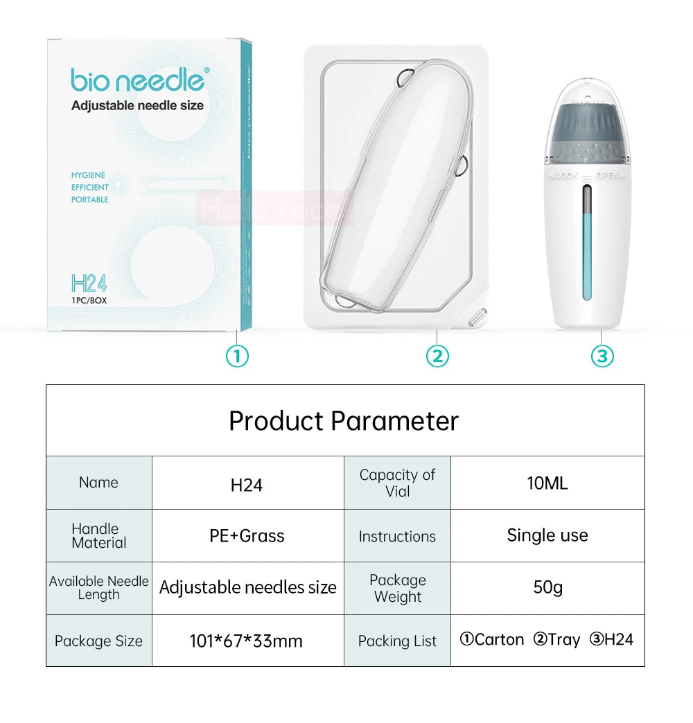 Hello Face Derma Stamp Titanium Microneedle Bio Needle H24 Hydra Needle Efficient Adjustable Needle 0.25 mm needle length